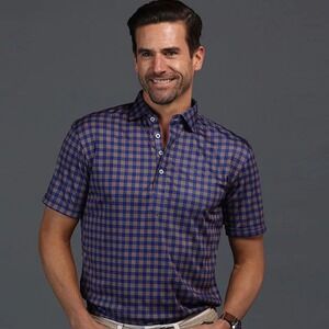 Collars & Co Semi Spread Collar Polo Shirt Mens XL Cordoba Navy Orange Stripe